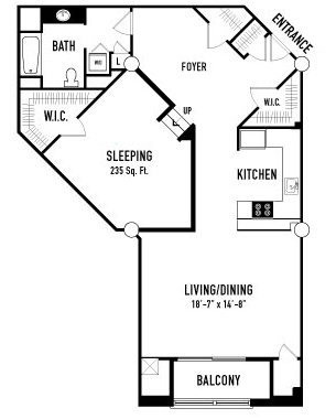 Floor plan for 1 bed, 1 bath, 1177 sqft